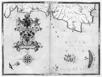 Karte Nr. 4 zeigt die Route der Armada-Flotte, graviert von Augustine Ryther; 1588